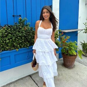 Abercrombie women’s lace up back tiered white maxi dress bridal NWT